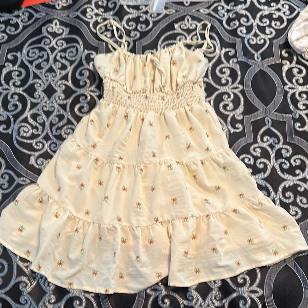 Cream Ruffled Tiered Smocked Sundress